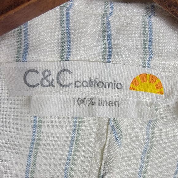 C&C California Women's Medium 100% Linen Roll Tab Striped Blazer - Picture 2 of 8